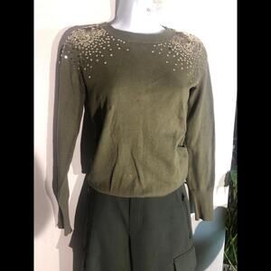 Express Green fitted sweater with gold sequins